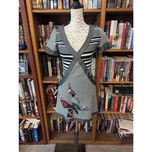 Abitart Vanessa Foglia Women's Small Grey Black Butterfly Embroidered Dress Mini